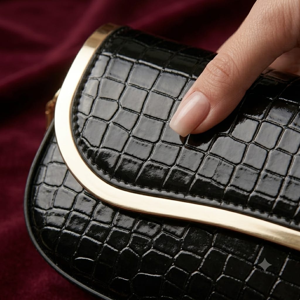 Noir Luxe Croc Shoulder Bag