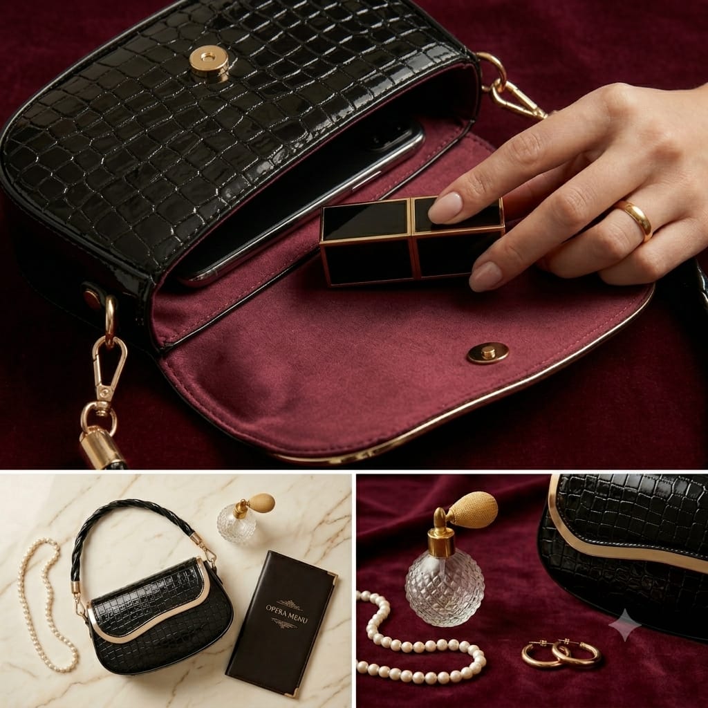 Noir Luxe Croc Shoulder Bag